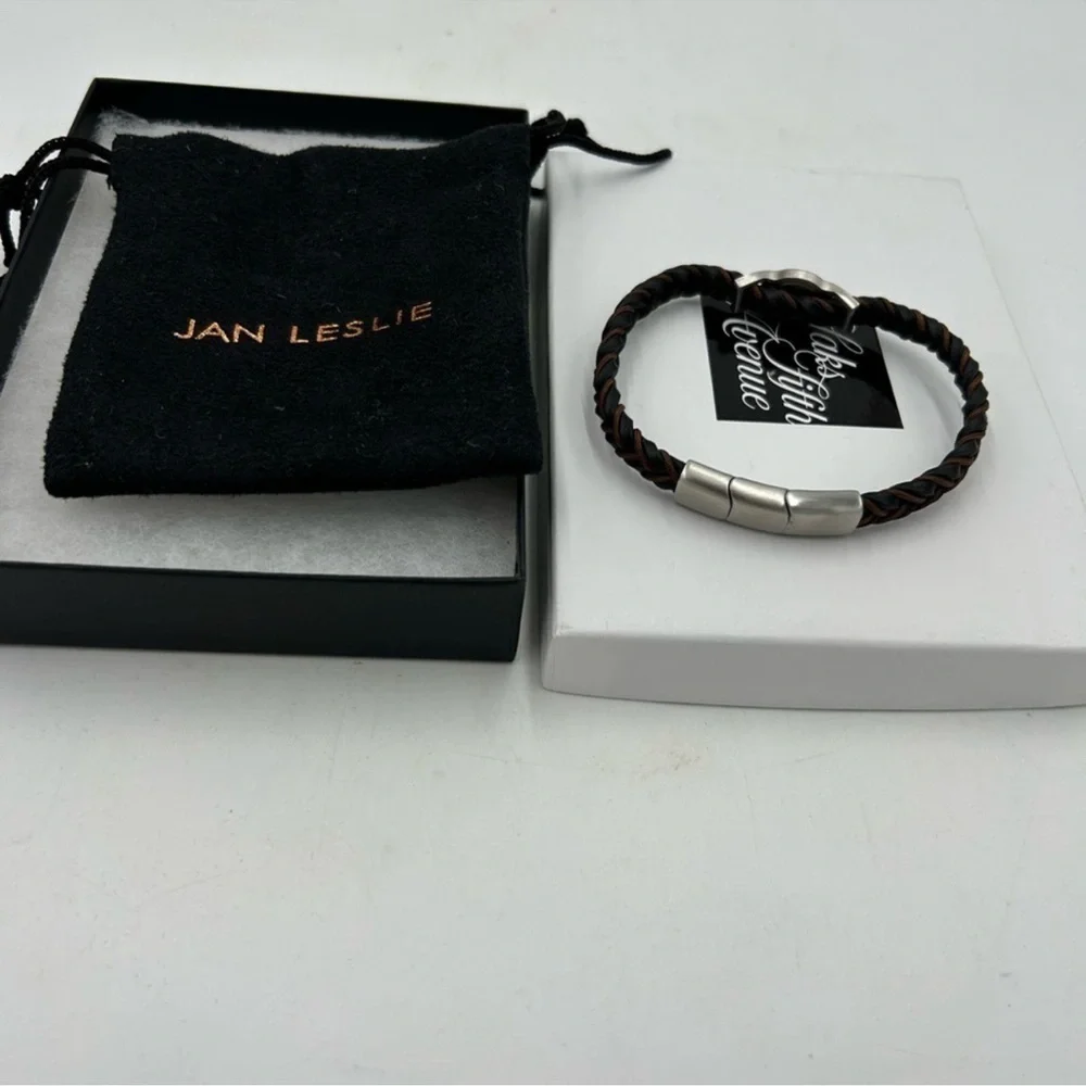 Men’s Jan Leslie braided leather bracelet.